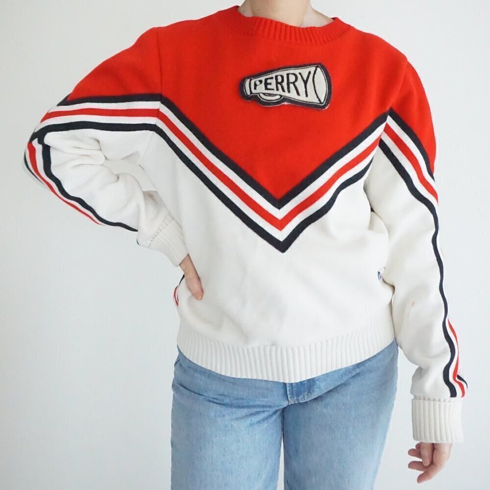 Vintage Varsity Spirit Fashions Red Cream Cheerleader Knit Wool Sweater 42